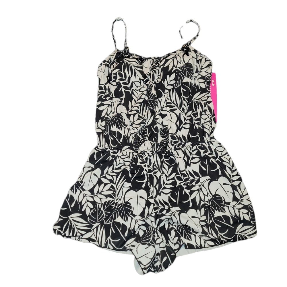 NWT A Shore Fit Black & White Floral One Piece Shorts Swim Dress Size 12